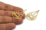 Brass Drop Charm, 12 Raw Brass Drop Charms With 1 Loop, Sun Charm (40x25x0.60mm) A6021