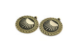 Brass Round Charm, Raw Brass Round Charm With 1 Loop, White Brass Sun Findings, White Brass Sun Rising (28x25x1.5mm) N2253