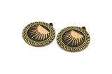 Brass Round Charm, Raw Brass Round Charm With 1 Loop, Copper Sun Findings, Copper Sun Rising (28x25x1.5mm) N2252