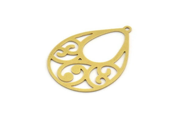 Brass Drop Charm, 8 Raw Brass Drop Charms With 1 Loop, Earrings, Findings (36x26x0.60mm) A6000