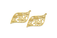 Brass Flower Charm, 6 Raw Brass Flower Charms With 1 Loop, Pendants, Findings (44x24.5x0.60mm) A6203