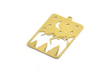 Brass Mountain Charm, 4 Raw Brass Rectangle Shaped Charms With 1 Loop, Crescent Moon Charm, Findings (36x23.5x0.60mm) A6204