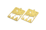 Brass Mountain Charm, 4 Raw Brass Rectangle Shaped Charms With 1 Loop, Crescent Moon Charm, Findings (36x23.5x0.60mm) A6204
