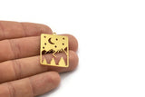 Brass Mountain Charm, 4 Raw Brass Rectangle Shaped Charms With 1 Loop, Crescent Moon Charm, Findings (36x23.5x0.60mm) A6204