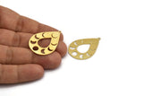 Brass Drop Charm, 6 Raw Brass Moon Phases Patterned Drop Shape Charms With 1 Loop, Earrings, Findings (35x26x0.60mm) A5999
