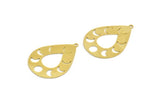 Brass Drop Charm, 6 Raw Brass Moon Phases Patterned Drop Shape Charms With 1 Loop, Earrings, Findings (35x26x0.60mm) A5999