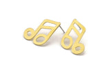 Brass Note Earring, 8 Raw Brass Sixteenth Note Shaped Stud Earrings (24x15x0.60mm) A6071