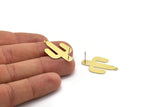 Brass Cactus Earring, 6 Raw Brass Cactus Stud Earrings With 1 Loop (31x20x0.70mm) M03391 A6077