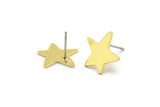 Brass Star Earring, 12 Raw Brass Star Shaped Stud Earrings (14x13x0.80mm) A6099
