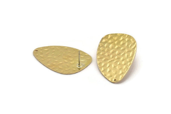 Brass Drop Earring, 2 Hammered Raw Brass Drop Stud Earrings With 1 Hole (37x26x1mm) D1151 A6037