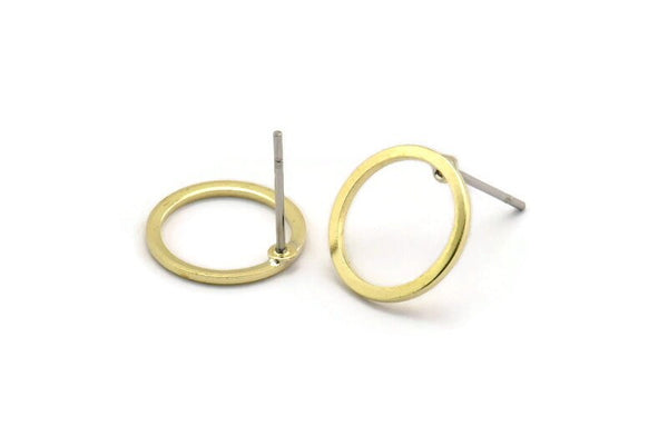 Brass Circle Earring, 12 Raw Brass Circle Stud Earrings (12x0.80mm) A2577 A6035