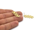 Brass Leaf Earring, 6 Raw Brass Leaf Stud Earrings, Findings (30x13x0.80mm) M01694 A6044