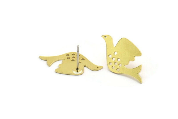 Brass Bird Earring, 8 Raw Brass Bird Stud Earrings (13x24x0.60mm) A6109