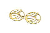 Brass Round Charm, 4 Raw Brass Sun And Crescent Moon Shaped Charms With 1 Loop, Charm Pendants (32x30x0.60mm) A6277