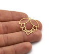 Brass Flower Charm, 4 Raw Brass Lotus Flower Charms With 1 Loop, Findings (32x29x0.60mm) A6298