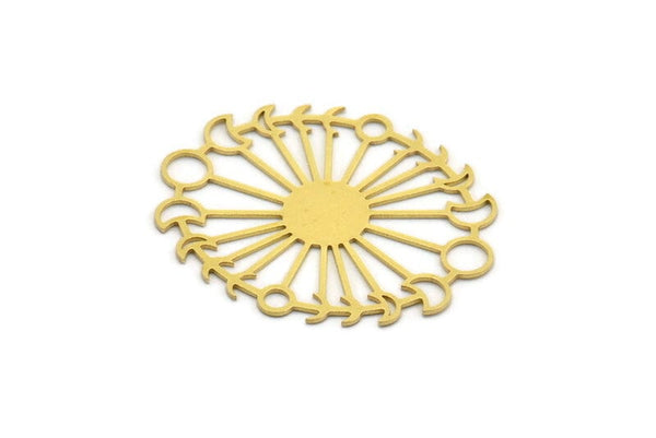 Brass Sun Charm, 2 Raw Brass Moon Phases Charms, Charms, Findings (40x33x0.60mm) A6283