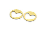 Brass Round Charm, 24 Raw Brass Heart Charms, Pendants, Findings (16x1mm) A6273