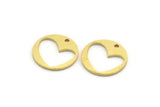 Brass Round Charm, 24 Raw Brass Heart Charms With 1 Hole, Pendants, Findings (16x1mm) A6274