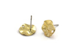 Brass Round Earring, 10 Raw Brass Wavy Round Stud Earrings With 1 Hole (10x0.80mm) D1271 A6030