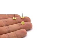 Brass Round Earring, 12 Raw Brass Round Stud Earrings (7x1mm) A5986