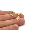 Brass Snowflake Earring, 12 Raw Brass Snowflake Shaped Stud Earrings (8.5x7x0.60mm) A6009