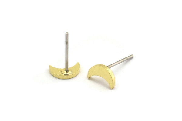 Brass Moon Earring, 12 Raw Brass Crescent Moon Shaped Stud Earrings (7x2.5x1mm) A5988