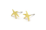 Brass Star Earring, 12 Raw Brass Star Shaped Stud Earrings (10x8x0.80mm) A6111