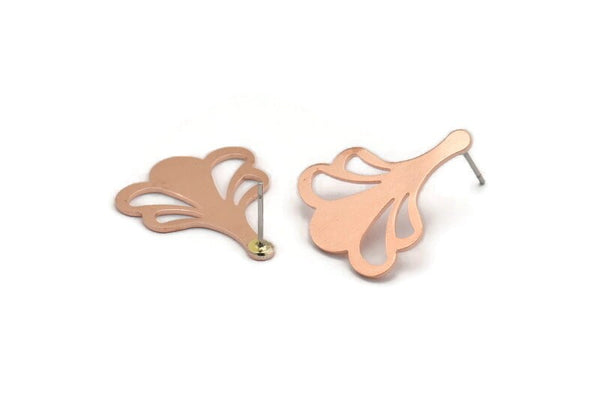 Copper Leaf Earring, 4 Raw Copper Flower Stud Earrings, Earring Findings (25x21x0.80mm) M03287 A5899