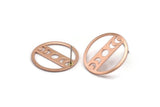 Copper Round Earring, 4 Raw Copper Moon Phases Shaped Stud Earrings (22x0.80mm) M02940 A5886
