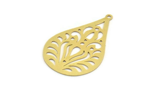 Brass Drop Charm, 6 Raw Brass Drop Charms With 1 Loop, Earrings, Findings (40x26x0.60mm) A6006