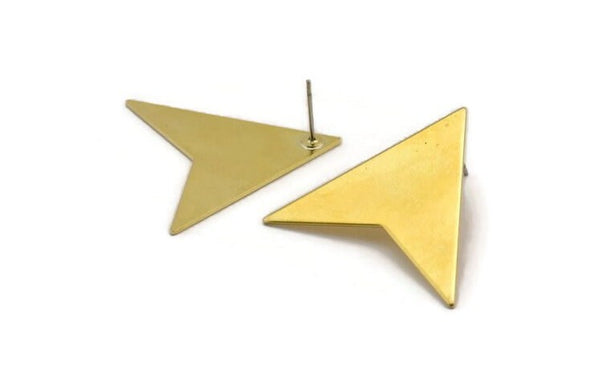 Brass Triangle Earring, 4 Raw Brass Triangle Stud Earrings Without Holes (33x33x33mm) Brass 045-0 A0151 A6041