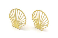 Brass Shell Earring, 4 Raw Brass Sea Shell Stud Earrings (28x26x0.60mm) A5994