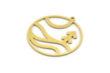 Brass Round Charm, 6 Raw Brass Landscape Patterned Round Shaped Charms With 1 Loop, Charm Pendants (34x32x0.80mm) A6132