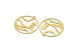 Brass Round Charm, 6 Raw Brass Landscape Patterned Round Shaped Charms With 1 Loop, Charm Pendants (34x32x0.80mm) A6132