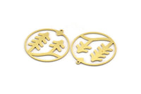 Brass Round Charm, 6 Raw Brass Landscape Patterned Round Shaped Charms With 1 Loop, Charm Pendants (34x32x0.80mm) A6134
