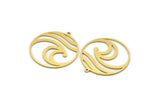 Brass Round Charm, 6 Raw Brass Wavy Patterned Round Shaped Charms With 1 Loop, Charm Pendants (34x32x0.80mm) A6133