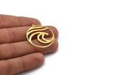 Brass Round Charm, 6 Raw Brass Wavy Patterned Round Shaped Charms With 1 Loop, Charm Pendants (34x32x0.80mm) A6133