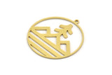 Brass Round Charm, 6 Raw Brass Landscape Patterned Round Shaped Charms With 1 Loop, Charm Pendants (34x32x0.80mm) A6129