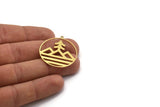 Brass Round Charm, 6 Raw Brass Landscape Patterned Round Shaped Charms With 1 Loop, Charm Pendants (34x32x0.80mm) A6129
