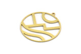 Brass Round Charm, 6 Raw Brass Landscape Patterned Round Shaped Charms With 1 Loop, Charm Pendants (34x32x0.80mm) A6136