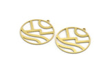 Brass Round Charm, 6 Raw Brass Landscape Patterned Round Shaped Charms With 1 Loop, Charm Pendants (34x32x0.80mm) A6136