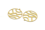 Brass Round Charm, 6 Raw Brass Landscape Patterned Round Shaped Charms With 1 Loop, Charm Pendants (34x32x0.80mm) A6136