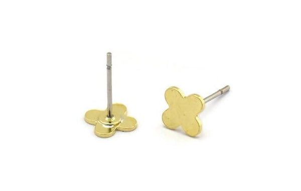 Brass Plus Earring, 12 Raw Brass Plus Shaped Stud Earrings (7x6x0.60mm) A6062