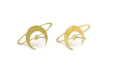 Brass Moon Earring, 8 Raw Brass Crescent Moon And Star Shaped Stud Earrings (13x25x0.60mm) A3973 A6056