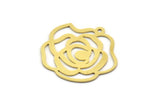 Brass Flower Charm, 6 Raw Brass Rose Shaped Charms With 1 Loop, Findings (29x30x0.60mm) A6128