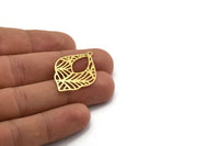 Brass Leaf Charm, 6 Raw Brass Leaf Charms With 1 Loop, Charm Pendants (34.5x24x0.60mm) A6143