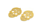 Brass Skull Charm, 4 Raw Brass Skull Head Charms With 1 Loop, Findings (33x22.5x0.60mm) A6124