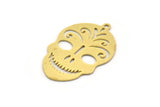 Brass Skull Charm, 6 Raw Brass Skull Head Charms With 1 Loop, Findings (30x20x0.60mm) A6119