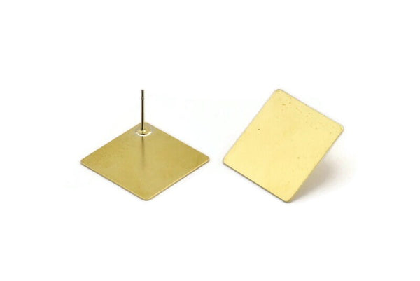 Brass Square Earring, 8 Raw Brass Square Stud Earring (20x20mm) A0098 A6028