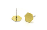 Brass Hexagon Earring, 8 Raw Brass Hexagon Shaped Stud Earrings (9x0.60mm) A6090